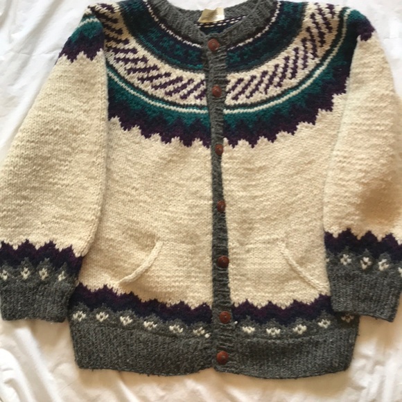Sweaters - Hand knit Ecuadorean natural wool cardigan